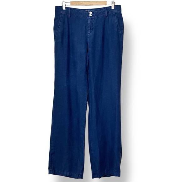 Lilly Pulitzer 100% Linen Straight Leg Pants 8 navy blue casual full length - Picture 1 of 12
